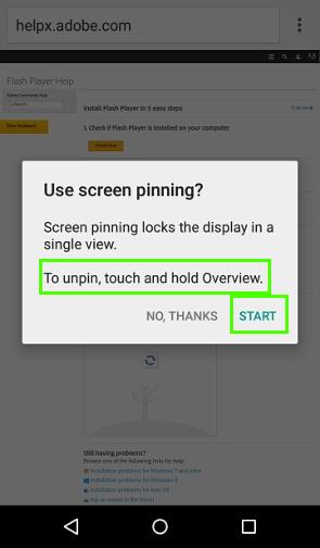 screen pinning security settings