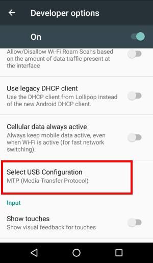 using developer options to access USB options in Android Marshmallow