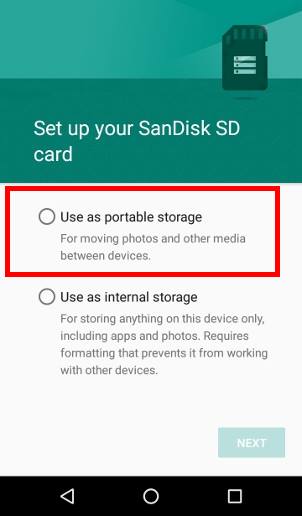 choose to use micro SD card as portable storage in Android Marshmallow