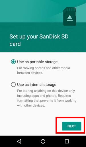 choose to use micro SD card as portable storage in Android Marshmallow