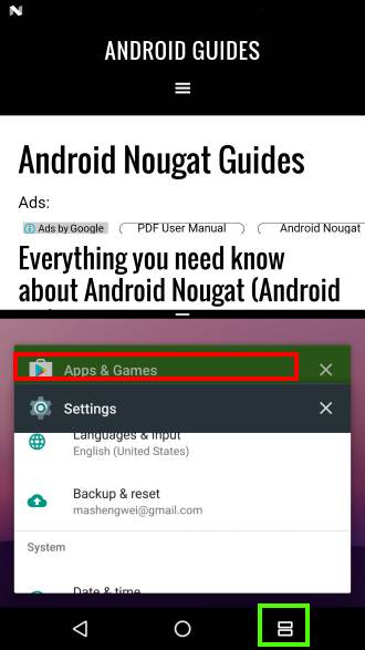 use split-screen mode (multi window mode ) in Android Nougat