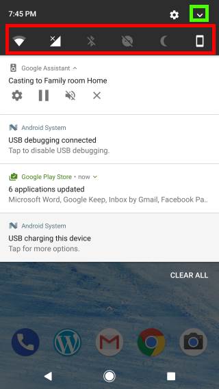 use Android Nougat quick settings bar