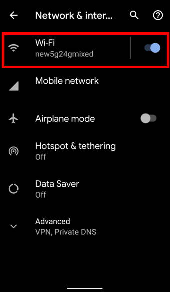 Android 10 Network settings