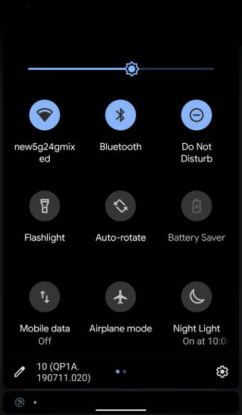 Android 10 Quick settings panel