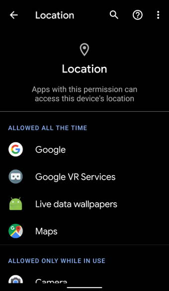Android 10 Location Access page