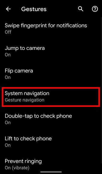 Android 10 Gesture settings