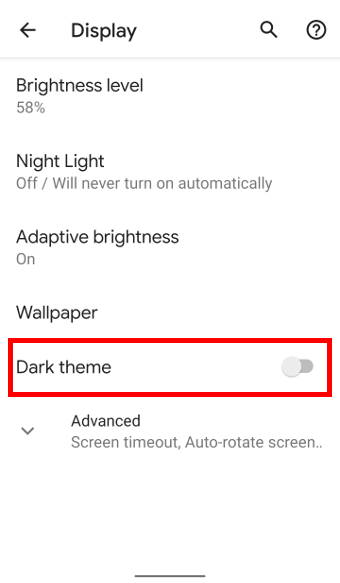 Enabling Android 10 dark mode