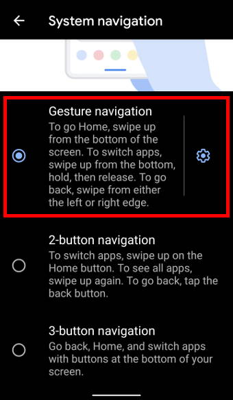 Android 10 System Navigation page