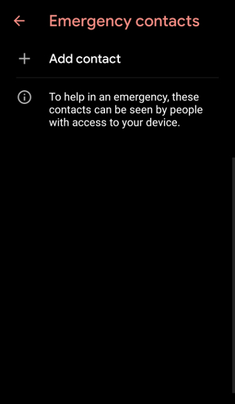 Android 10 Emergency contacts