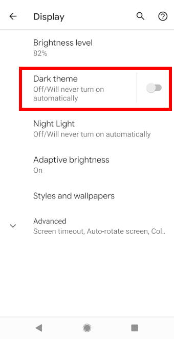 Android 11 Display Settings