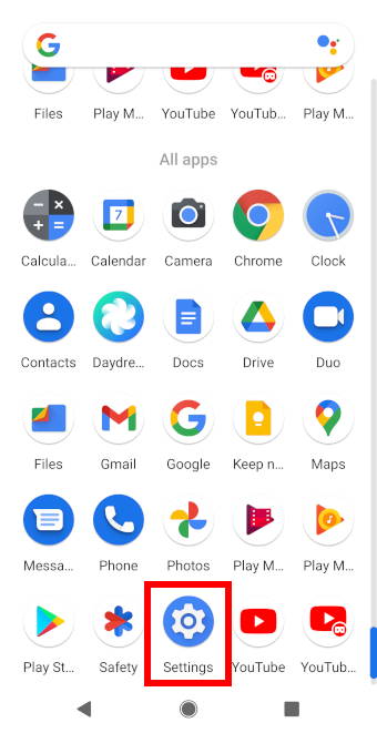 Android Apps menu