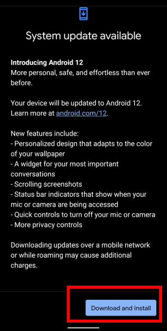 Download and install Android 12 update
