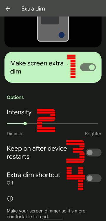 Extra Dim settings in Android 12