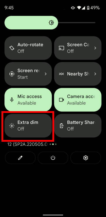use Extra Dim quick setting button