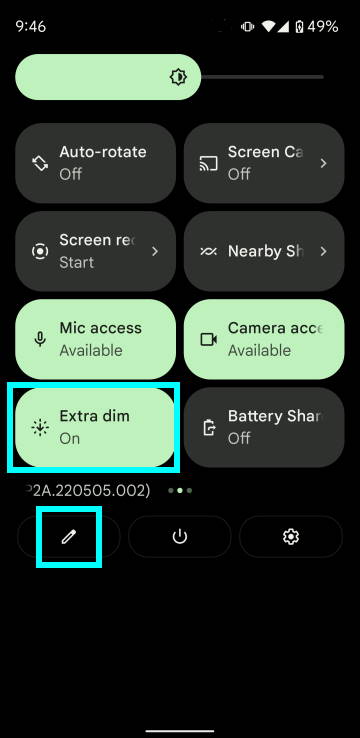 use Extra Dim quick setting button