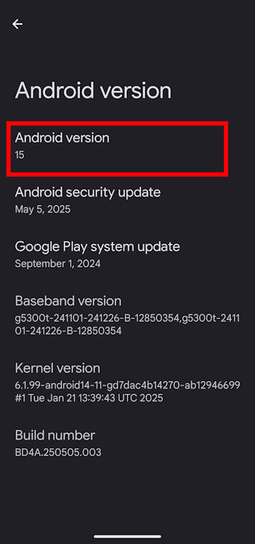Android 15 version page