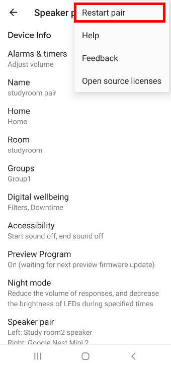 manage Google Home speaker pair settings