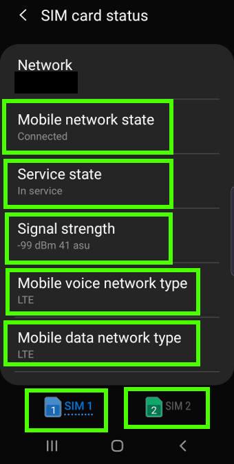 check mobile network connection type and signal strength in Galaxy S10