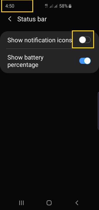 turn off and customize the notification icons in the Galaxy S10 status bar