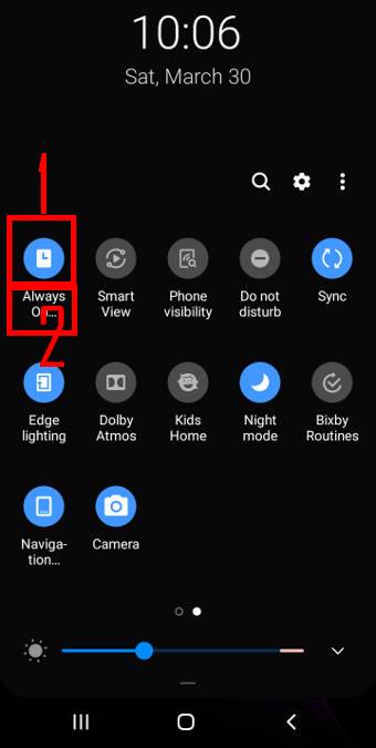 enable Galaxy S10 Always On Display (AOD) in quick settings