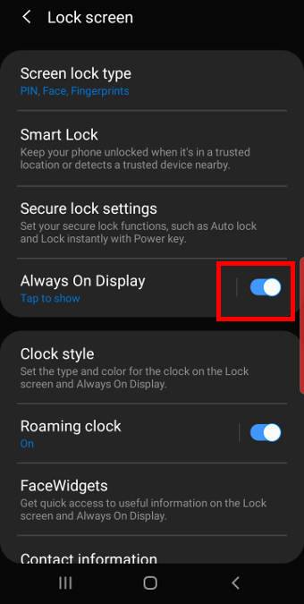 Galaxy S10 lock screen settings 