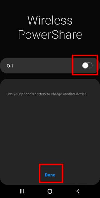 Enable wireless PowerShare in quick settings