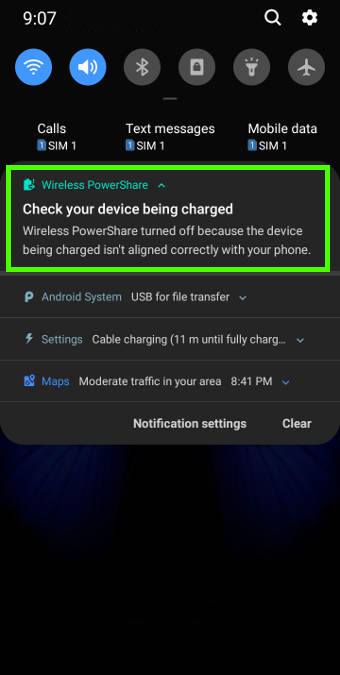 wireless PowerShare notification