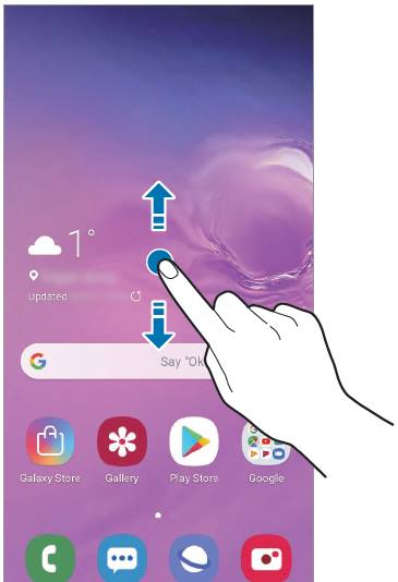 access Galaxy S10 Apps screen with touchscreen gestures