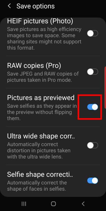 avoid the mirrored (flipped) photos from Galaxy S10 front camera