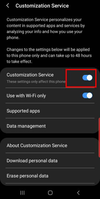 Other Finder settings on Galaxy S10