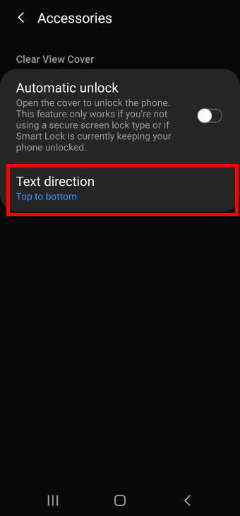 adjust the text direction on Galaxy S20 Clear View Cover (S View cover)