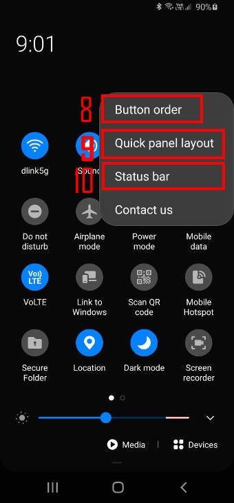 customize the button order for Galaxy S20 Quick Settings