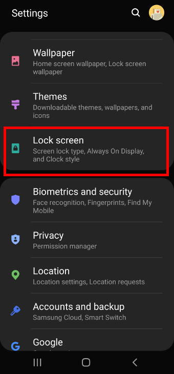 Galaxy S20 settings lock screen