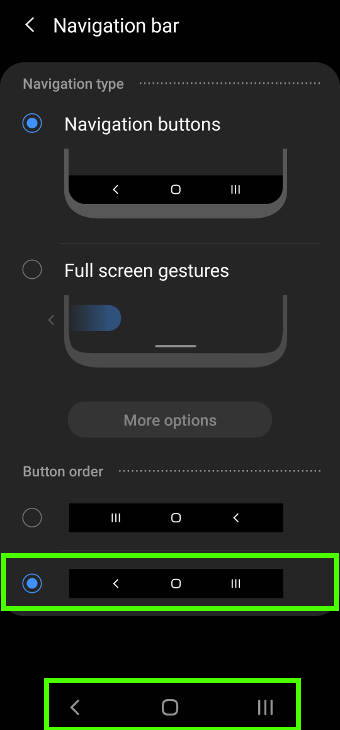 customize Galaxy S20 navigation buttons layout