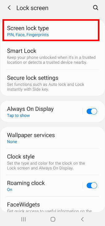 lock screen settings
