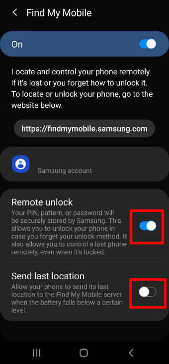 enable Find My Mobile and Remote Unlock on Galaxy S20