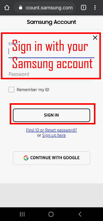 sign in with your Samsung account