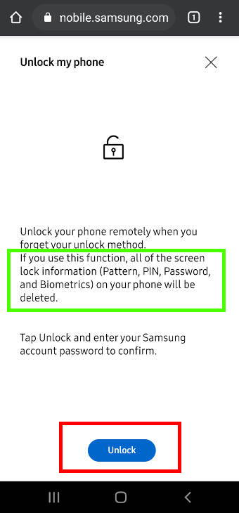 Unlock Galaxy S20 remotely without a password/PIN