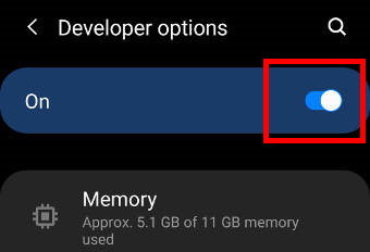 disable or hide Galaxy S20 developer options