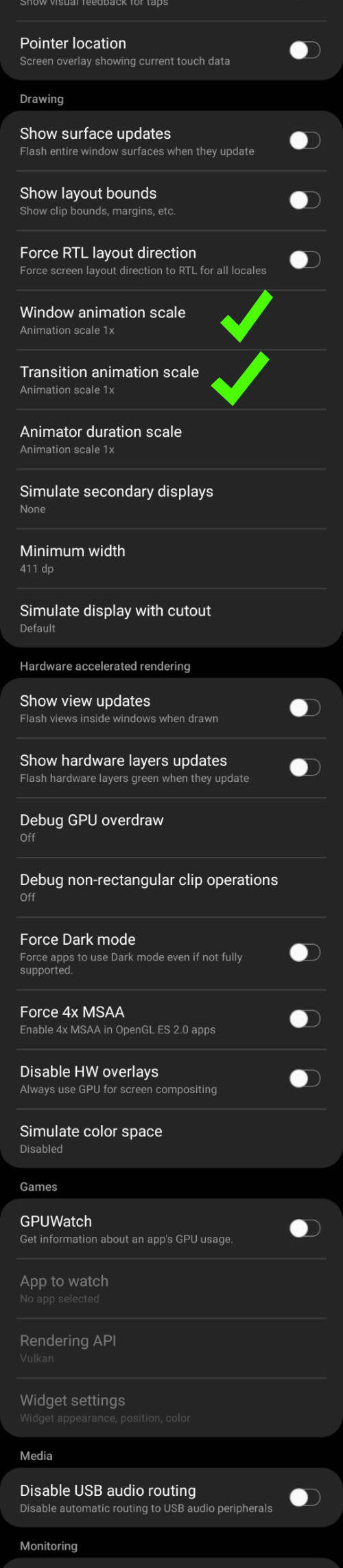 complete list of Galaxy S20 developer options (Android 10) part 3/4