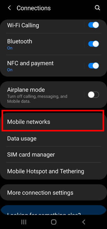 Galaxy S20 connection settings