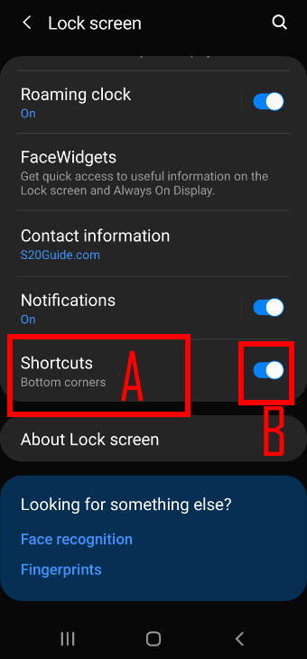 Galaxy S20 lock screen settings