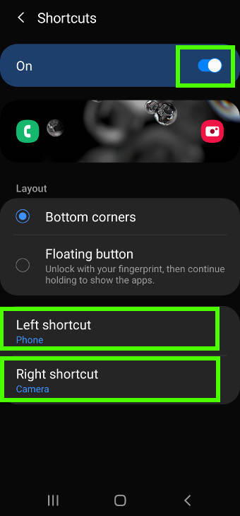 manage and customize app shortcuts on Galaxy S20 lock screen