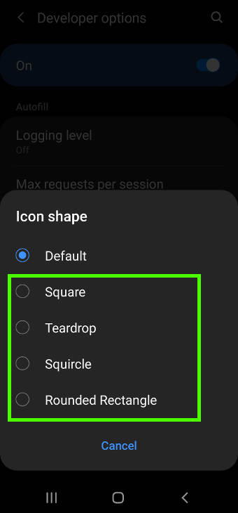 change icon shape on Galaxy S20 and S10