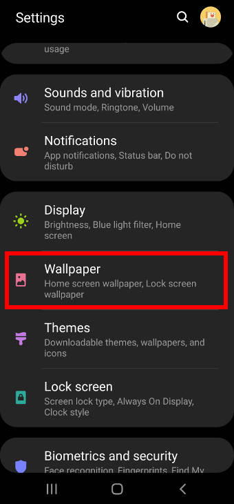 Access Galaxy S20 wallpapers settings