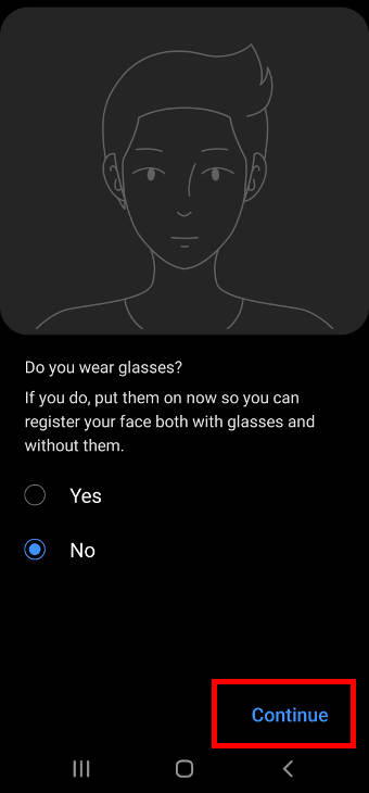 register facial features for Galaxy S20 face recognition