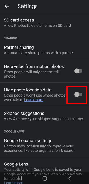remove location info when sharing photos on Galaxy S20: using Google Photos