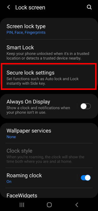 Galaxy S20 lock screen settings