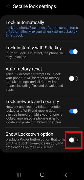 enable and use Galaxy S20 lockdown mode: secure lock settings