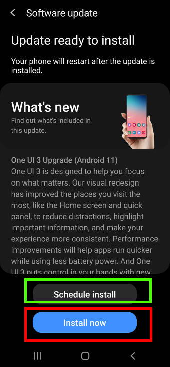 update Galaxy S20 to Android 11: install update